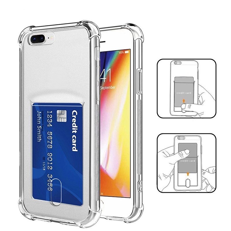 Ốp điện thoại mềm trong suốt có ngăn đựng thẻ chống rơi cho Compatible For iPhone 5 6 7 8 11xr X S Plus Pro Max