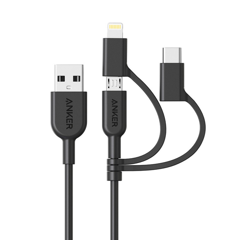 📍 Dây Cáp Sạc 3 Trong 1 MicroUSB / USB Type-C / Lightning Chuẩn MFI Anker Powerline II 0.9m - A8436 - Hàng Chính Hãng