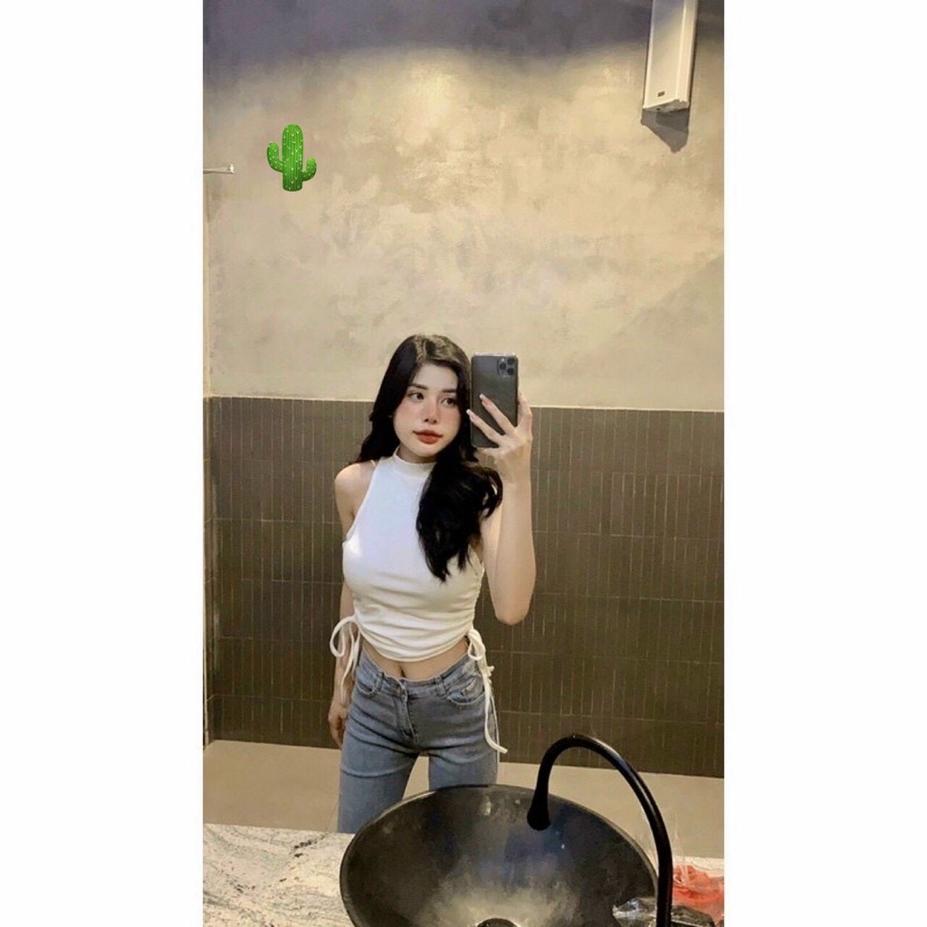 áo cổ lọ sát nách rút dây 2 bên xinh pc