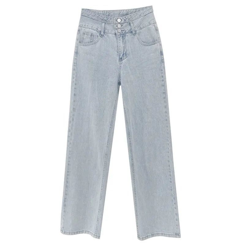 Quần jeans dài ống rộng lưng cao thời trang năng động cho nữ