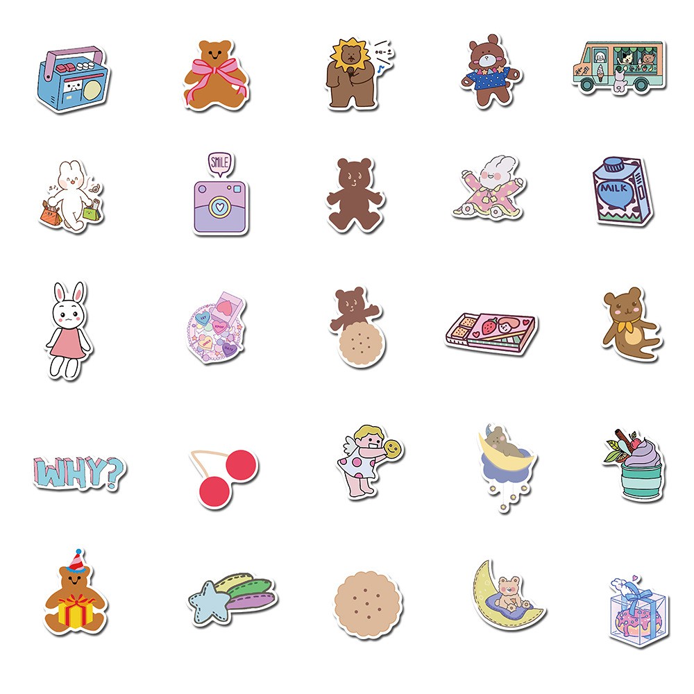 Set 50 sticker dán trang trí chống nước hình hoạt hình đáng yêu