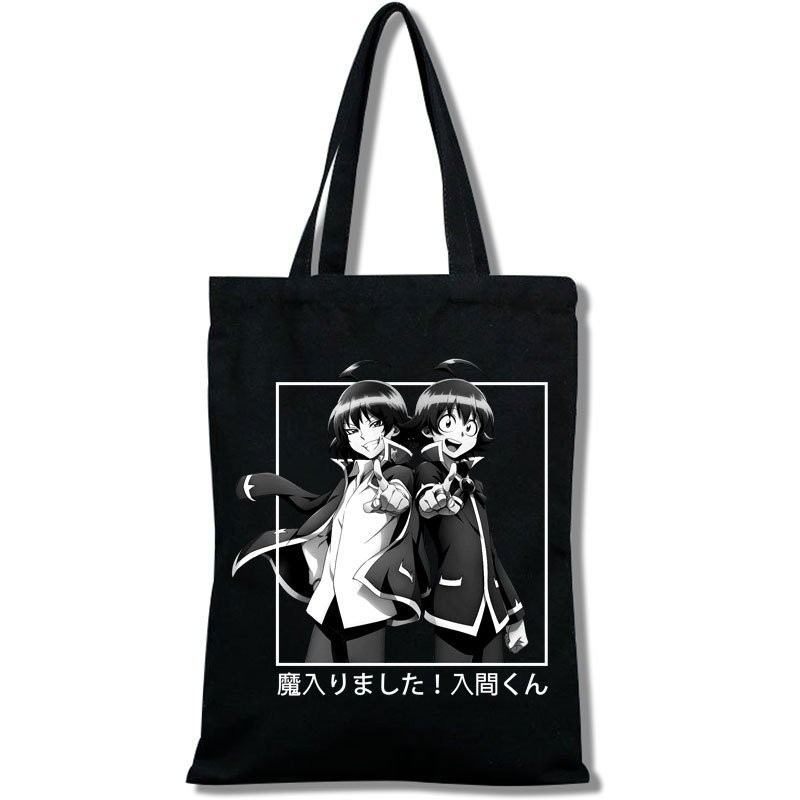 Túi tote vải đen đeo vai in hình IRUMA GIÁ ĐÁO Mairimashita! Iruma-kun anime chibi dễ thương phong cách cá tính