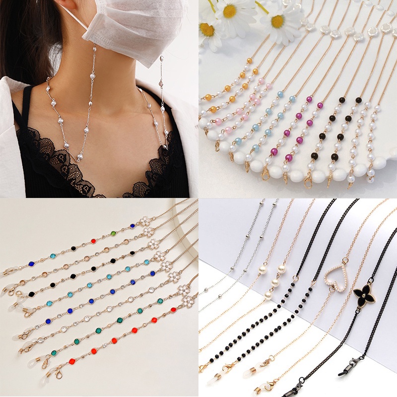 Dây Đeo Khẩu Trang Đính Hạt Ngọc Trai Phong Cách Hàn Quốc Thời Trang Cho Nữ
