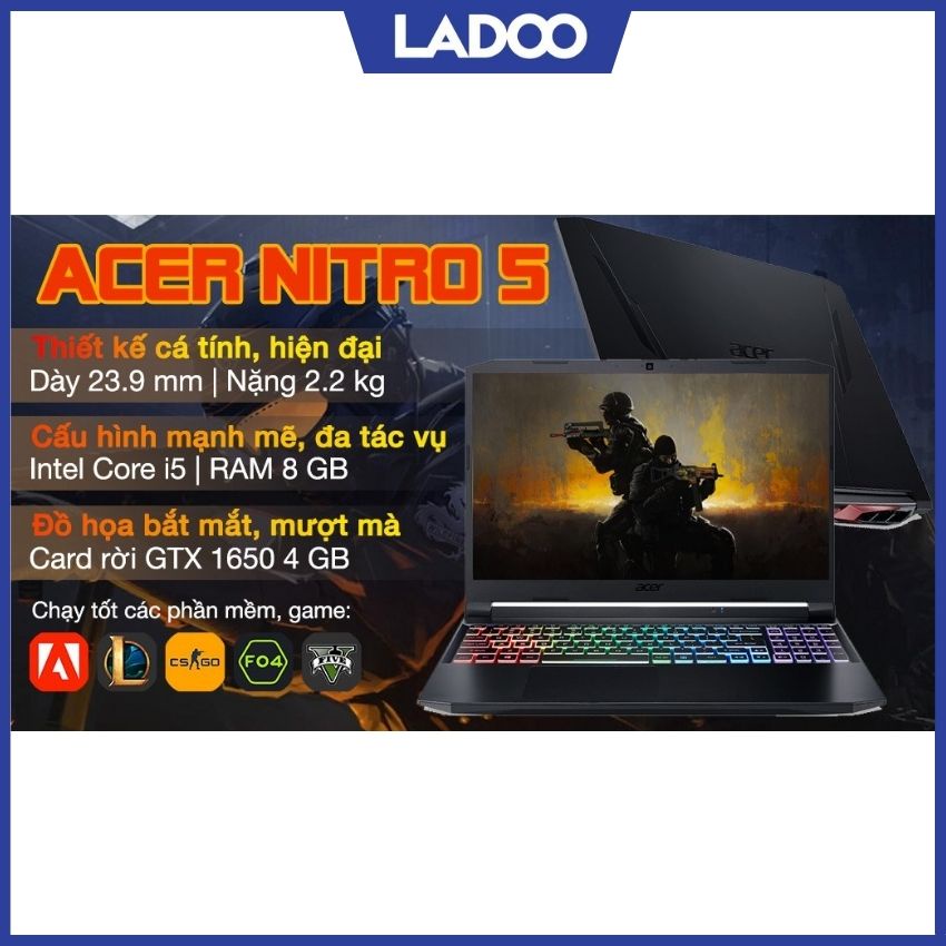 Laptop Acer Nitro 5 AN515-57-5669 (NH.QEHSV.001)/Shale Black/ Core i5- 11400H/ RAM 8GB/ 512GB SSD/ 15.6inch FHD/GTX 1650