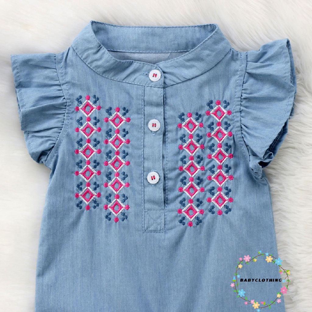 ღWSVღBaby Girl Denim Playsuit Embroidery Jumpsuit