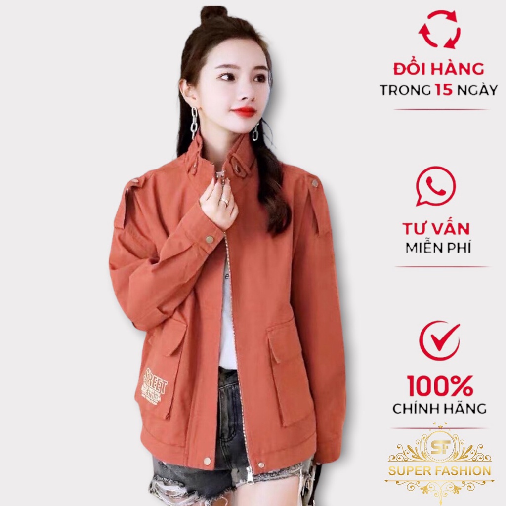 Áo Khoác Kaki Nữ Super Fashion Phối Túi Hộp THời Trang