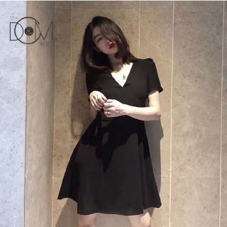 Đầm Đen Tay Ngắn Cổ Chữ V Trẻ Trung Xinh Xắn Dành Cho Nữ