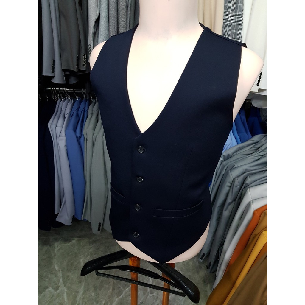 Áo gile nam form ôm body màu xanh đen đậm tặng nơ đen