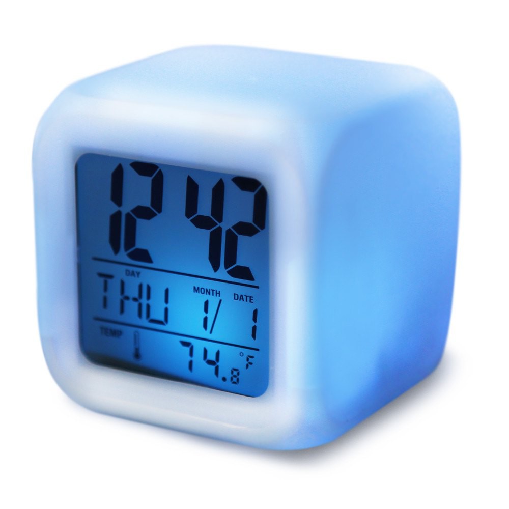 Mini Square Digital LED 7 Colours Light Effect Colourful Change Digital Alarm Clock