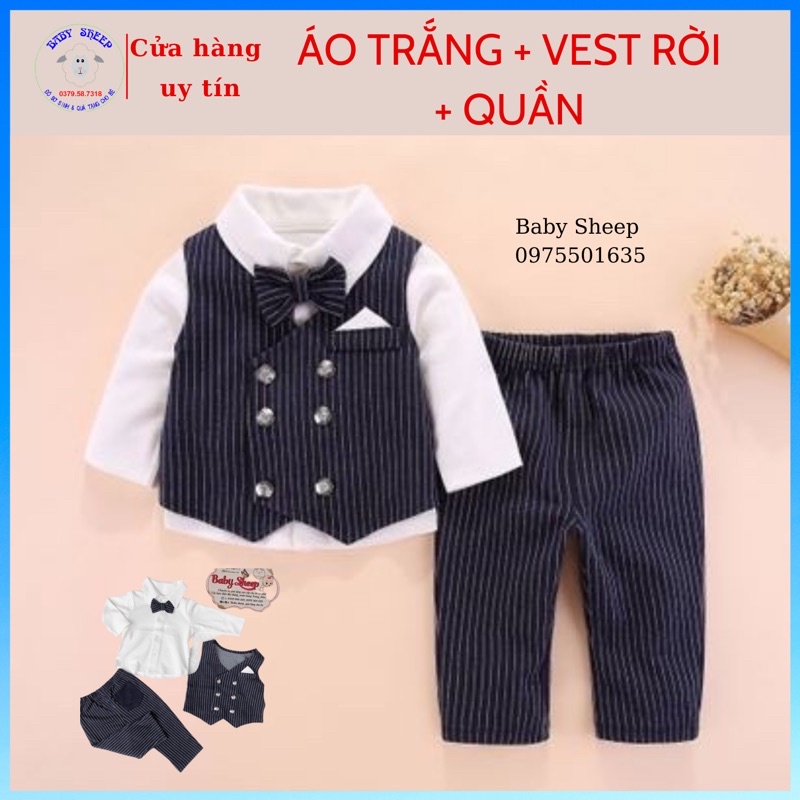 Set bộ vest công tử 3 chi tiết vest rời đầy tháng/thôi nôi bé trai 4-14kg HÀNG CAO CẤP LOẠI 1