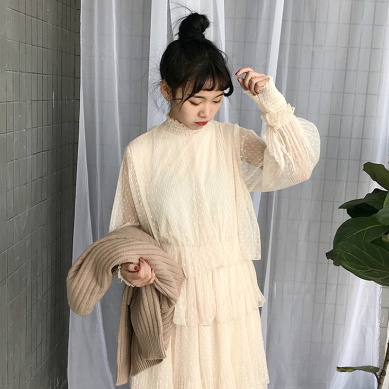 váy ulzzang đầm dài váy liền xòe tầng nhiều lớp đầm nữ đẹp kiểu hàn quốc bánh bèo siêu xinh