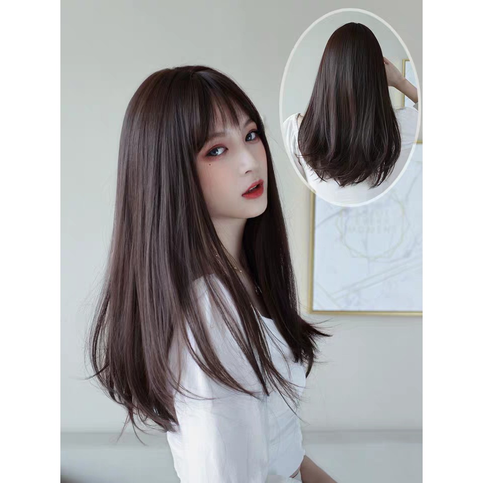 [ MUA 1 TẶNG 2 ] Tóc giả nữ nguyên đầu có rãnh da cup lửng Hàn Quốc, tóc bộ thẳng dài ( 7007 )