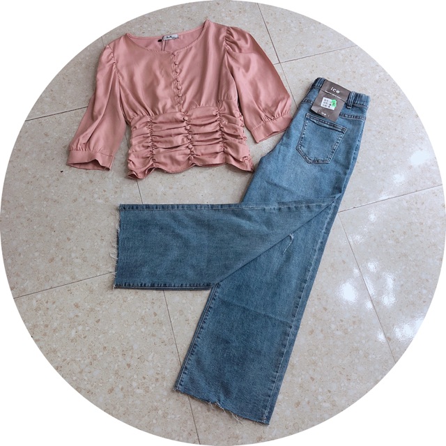 Set áo lụa+ quần bò xuông