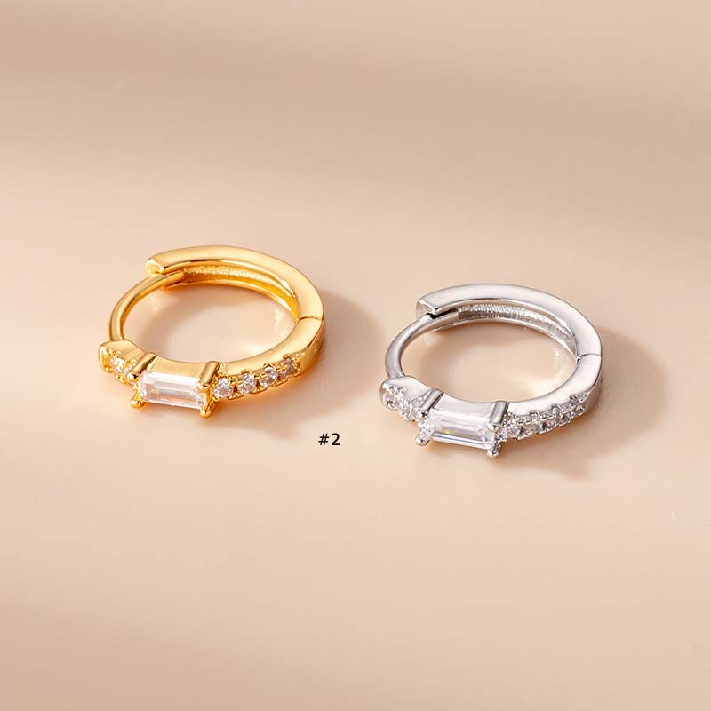 1 Khuyên Tai Tròn Đính Đá Zircon 10mm