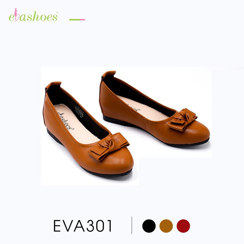 Giày Búp Bê Độn Đế 2cm Mũi Tròn Phối Nơ Da Cao Cấp Evashoes - EVA301