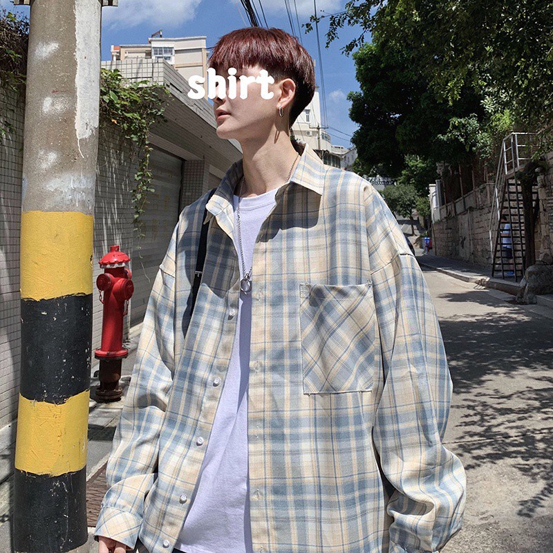 Áo khoác sơ mi tay dài kẻ sọc kiểu Hàn Quốc cá tính cho nam