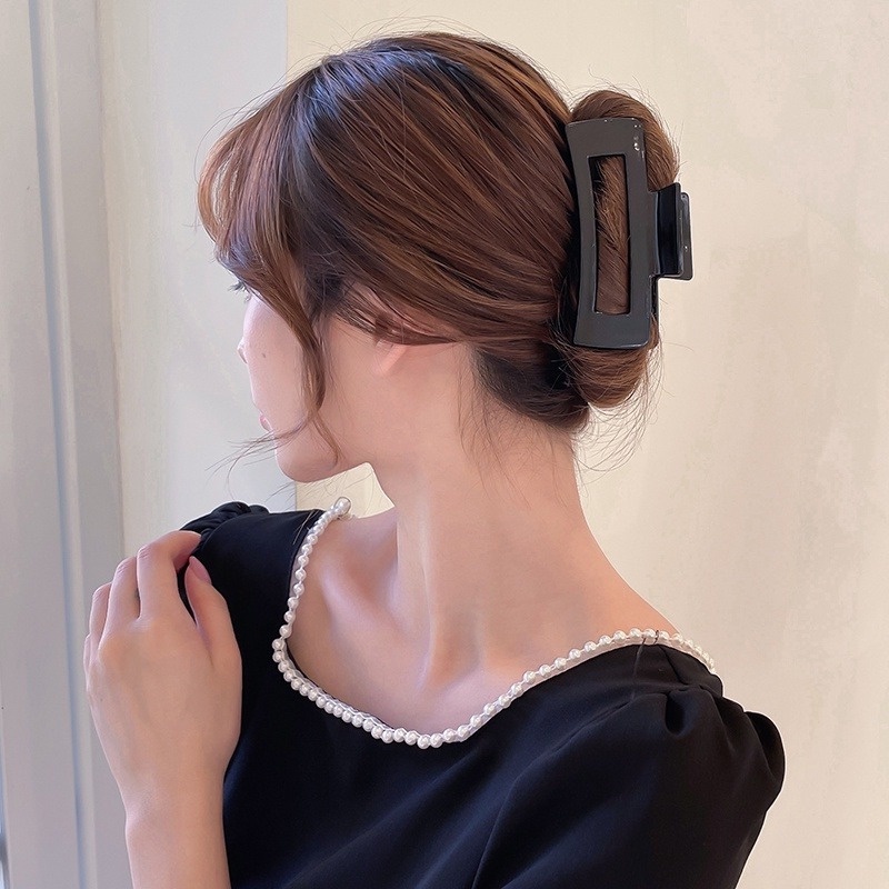 Kẹp Tóc Bằng Nhựa Acrylic Màu Đen Phong Cách Hàn Quốc Thời Trang Cho Nữ