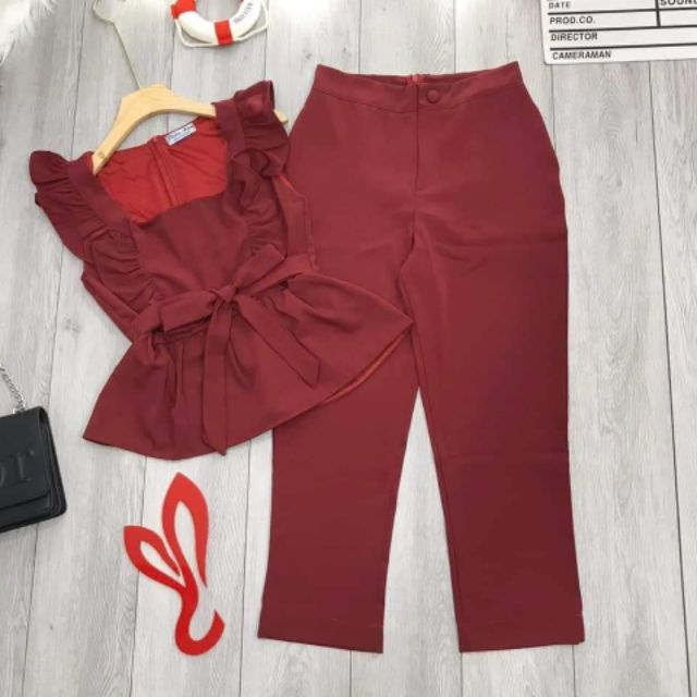 Sét bộ áo cổ vuông cột nơ eo | BigBuy360 - bigbuy360.vn