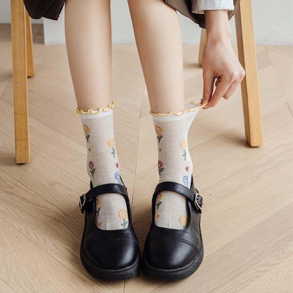 AROMA Kính Tất Lụa Hoạ Tiết Hoa Phong Cách Hàn Quốc