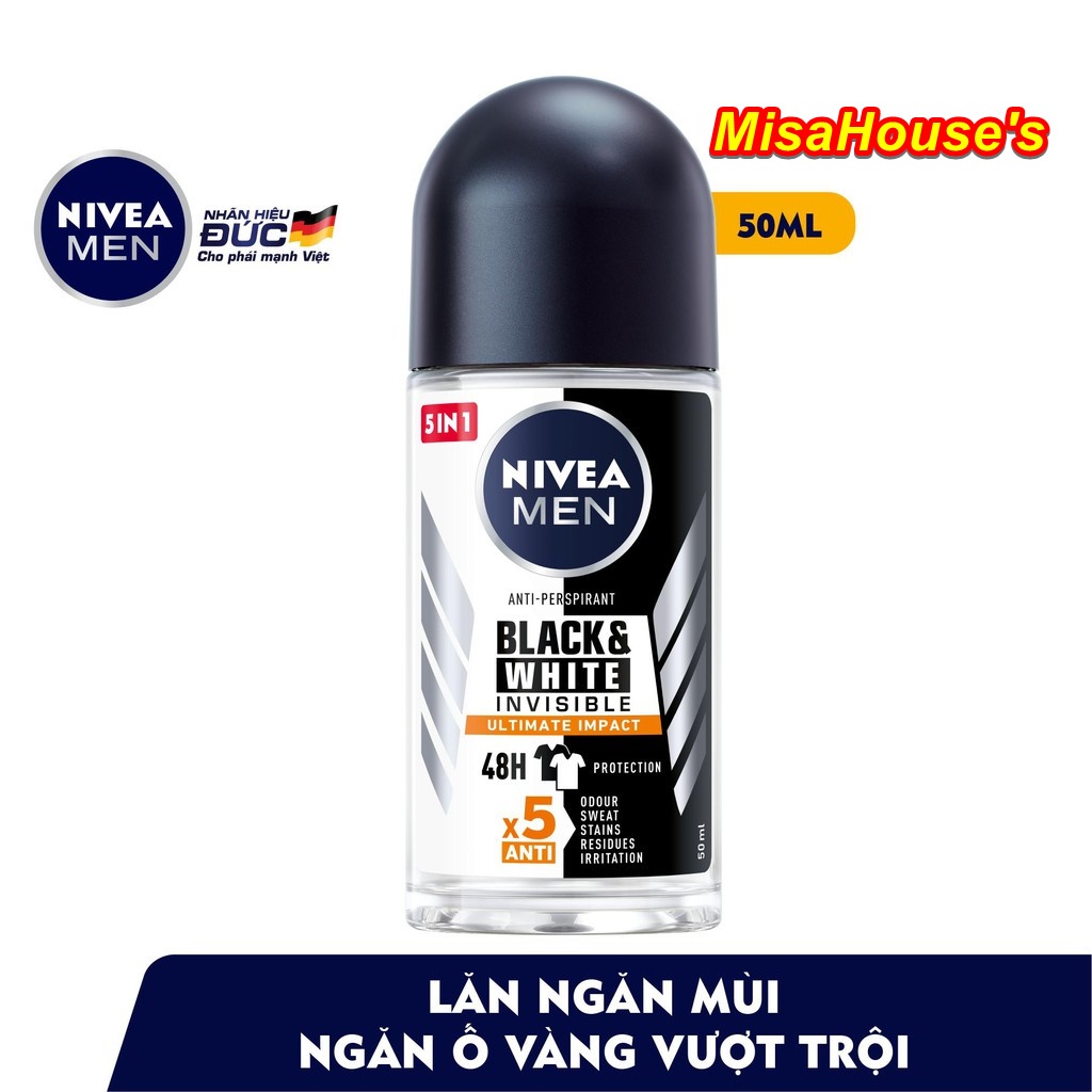 [MẪU MỚI] Xịt / Lăn ngăn mùi Nivea Men Black &amp; White giúp giảm vệt ố vàng &amp; mồ hôi  (150ml)