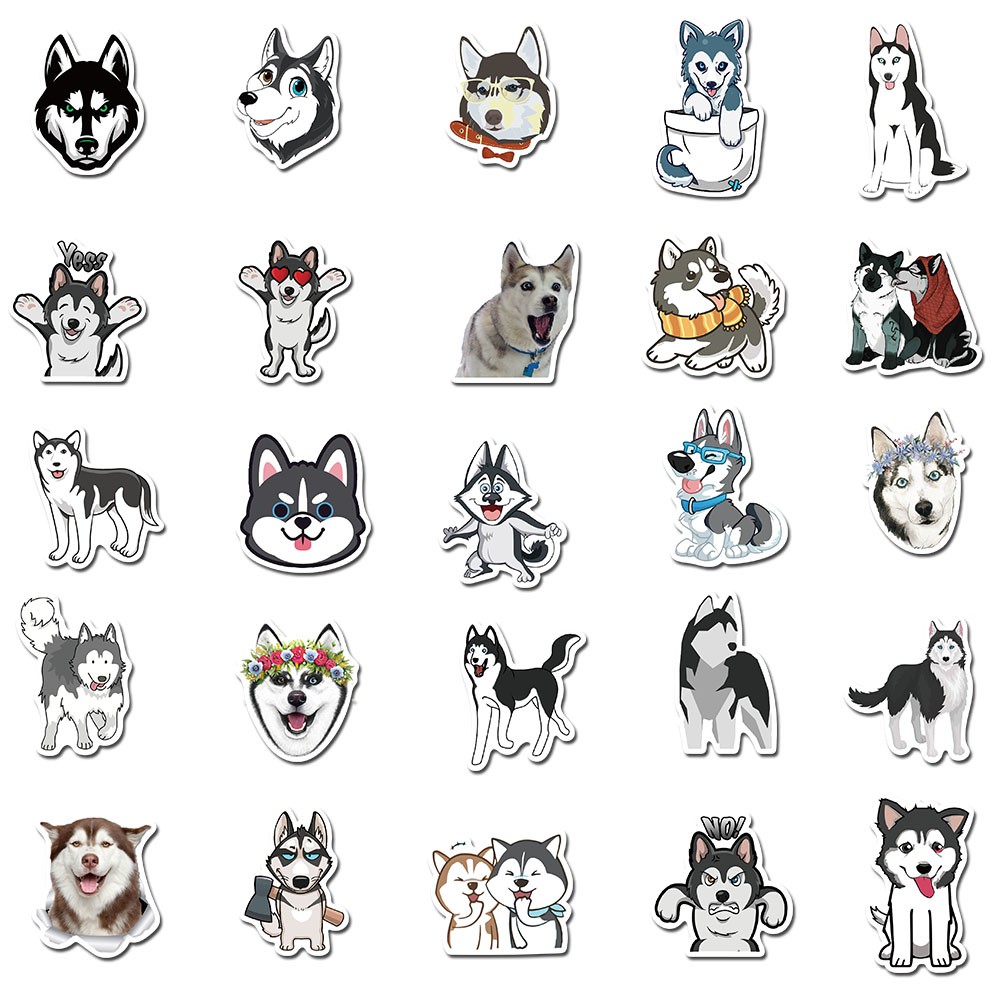 Set 50 Miếng Dán Hình Chó Husky Và Chó Husky Chống Thấm Nước Trang Trí Đa Năng