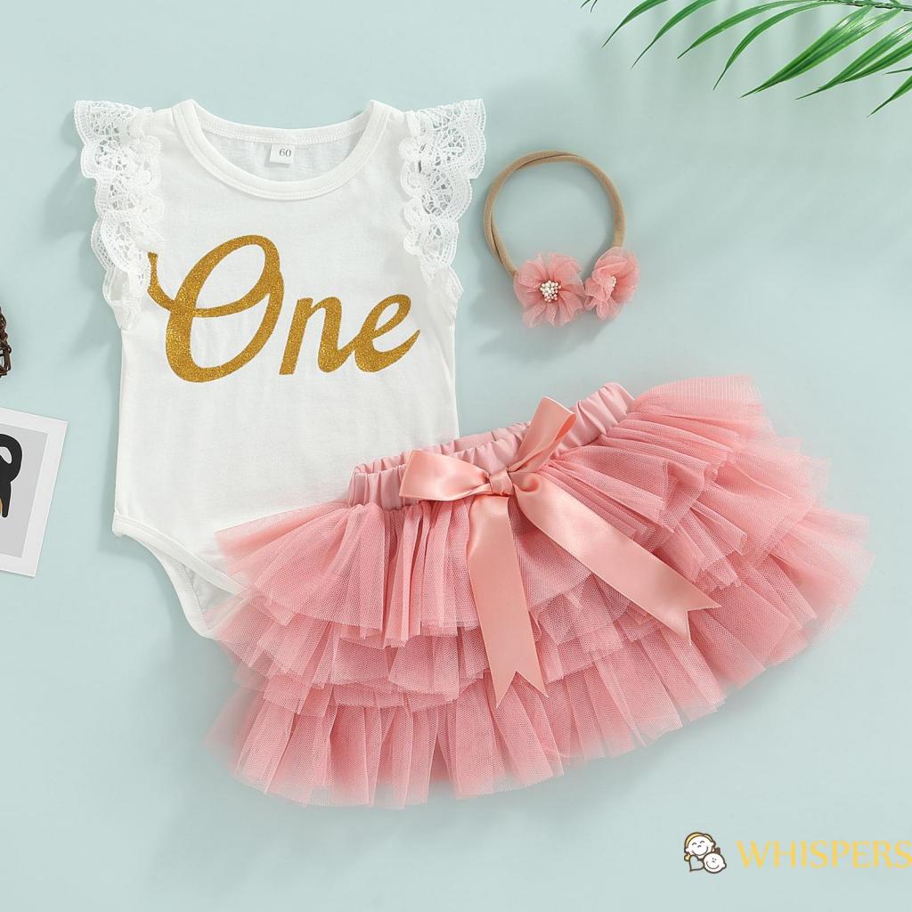 Set Áo Liền Quần Tay Cánh Tiên + Chân Váy Lưới Thời Trang Kèm Băng Đô Xinh Xắn Cho Bé Gái