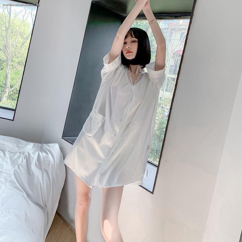 đồ ngủ Vải Lụa Lạnh Phối Ren Cổ Chữ V Chất Lượng Cao Thời Trang Xuân Thu Hàng Mới Dành Cho Bạn Nữ 2021 | BigBuy360 - bigbuy360.vn