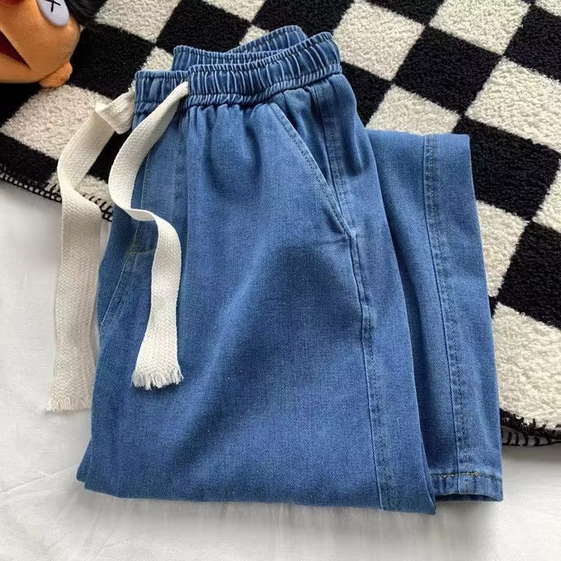 Quần Jean Dài Ống Rộng Lưng Thun Co Giãn Màu Sắc Đơn Giản Thời Trang Mùa Hè Hàn Quốc Cho Nam