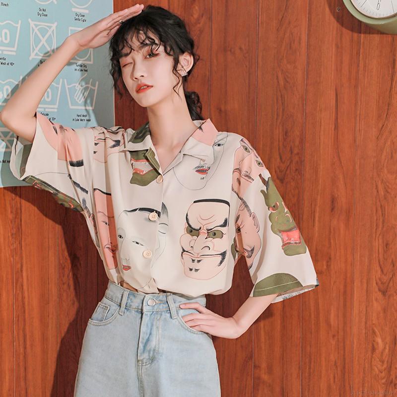 Áo Sơ Mi Nữ Tay Ngắn Dáng Rộng In Hình Hoạt Hình Phong Cách Hàn Quốc | BigBuy360 - bigbuy360.vn