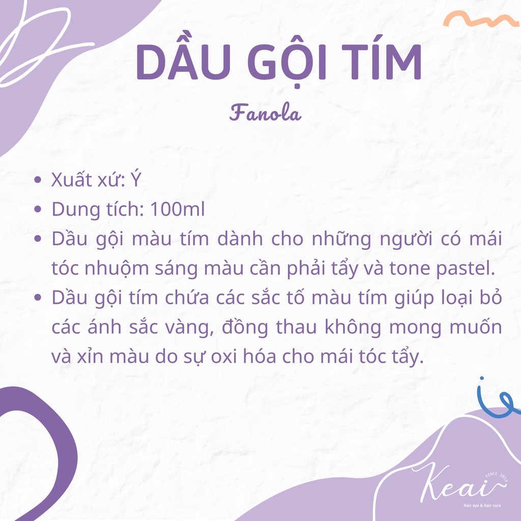 [Mã 258FMCGSALE giảm 7% đơn 500K] Dầu Gội Khử Vàng - Dầu Gội Tím Fanola No Yellow - 100ml - Keaihairdye