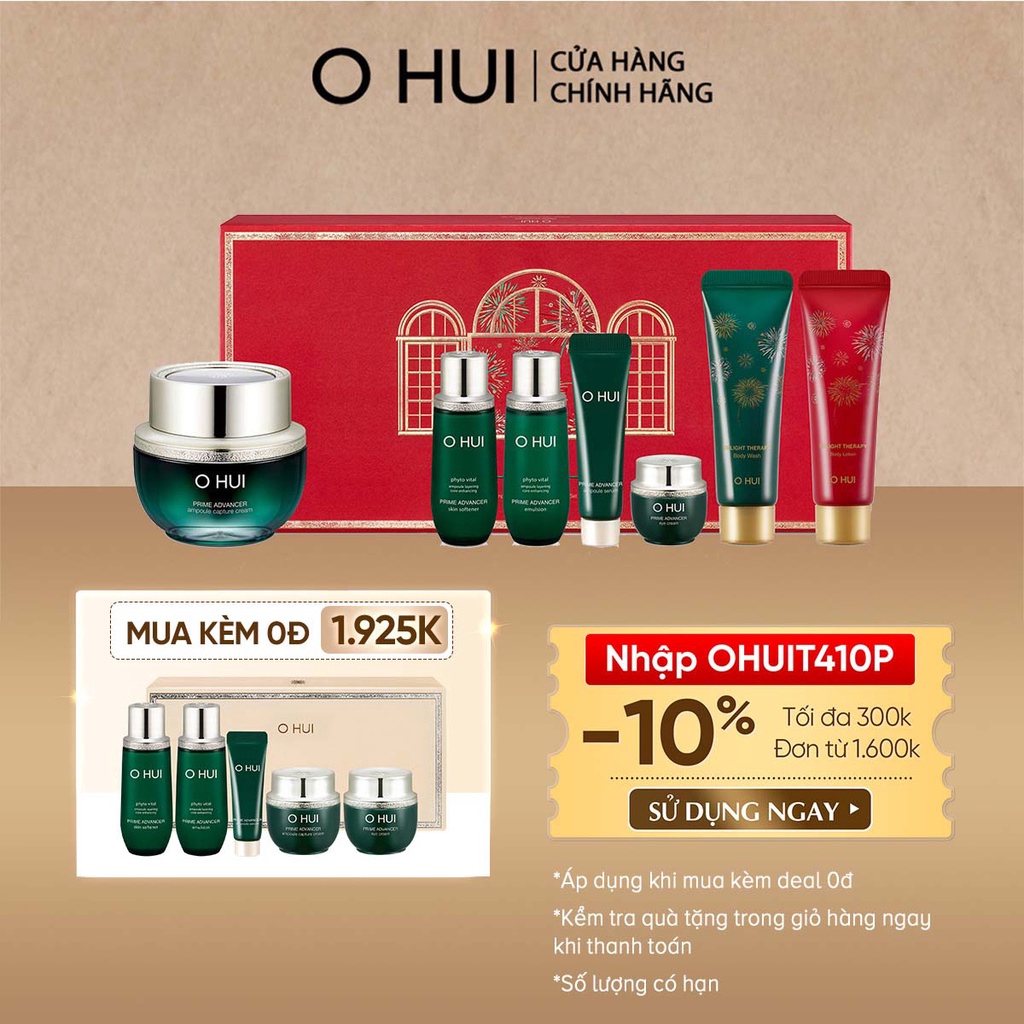 Bộ dưỡng củng cố cốt lõi da mặt và dưỡng thể OHUI Prime Advancer Ampoule Capture Cream Special Set