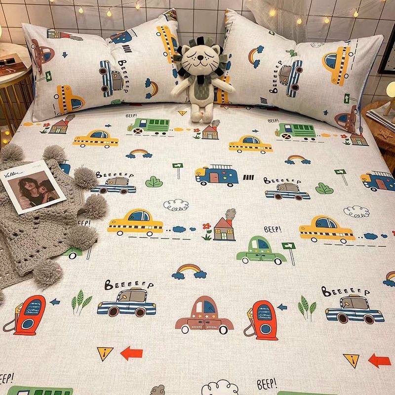 Bộ Ga Gối 3 Món Cotton 100% - Ô Tô Nhỏ