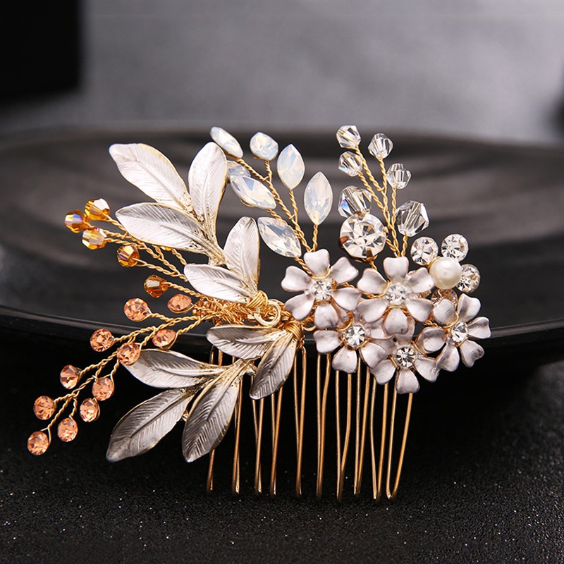 Lược Cài Tóc Hoa Đính Đá Phong Cách Cổ Điển