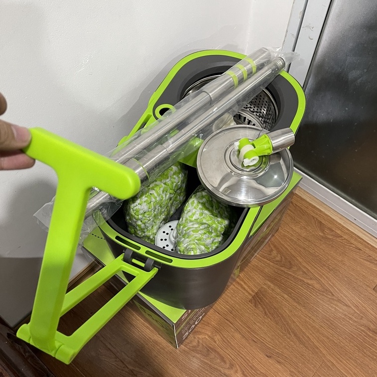Bộ chổi lau nhà 360 độ SPINMOD cán Inox bánh xe kéo bền đẹp tiện dụng