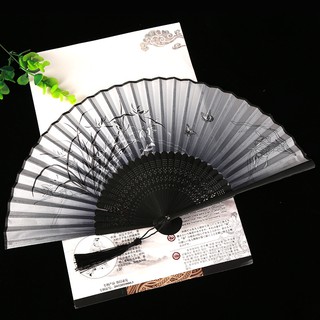 Quạt cổ trang, quạt lụa xếp Anh đào (21cm)