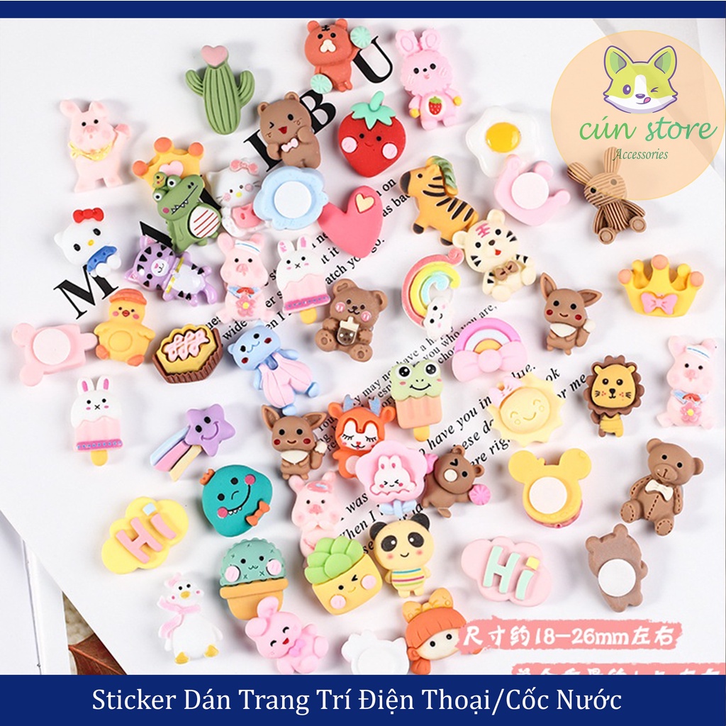Sticker Dán Trang Trí Cốc Nước/Điện Thoại 3D Hình Hoạt Hình Dễ Thương