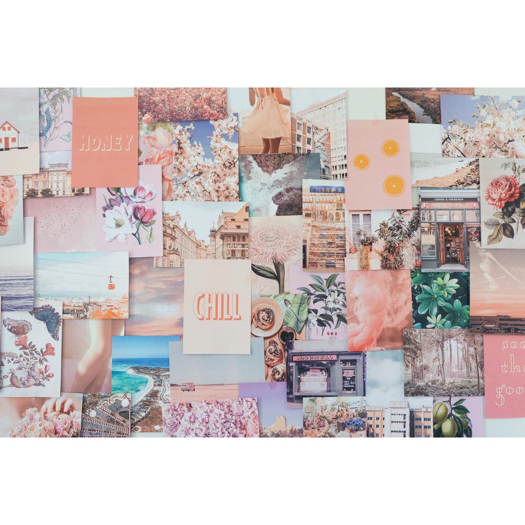 Wall Collage dán tường trang trí decor phòng ngủ - theme Hồng đào