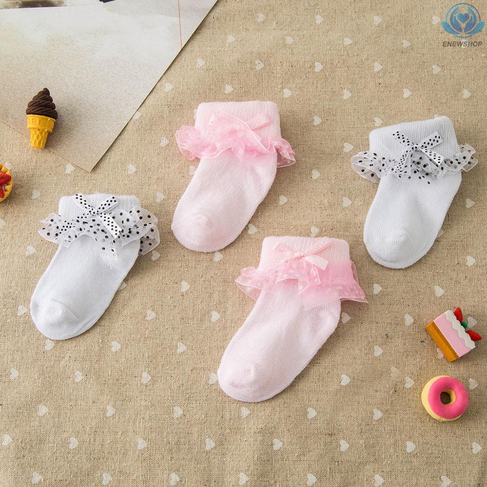 ♥♥enew~Baby Girl Toddlers Socks Combed Cotton Ankle Socks Baby Girl   Bowknots Lace Socks Pink