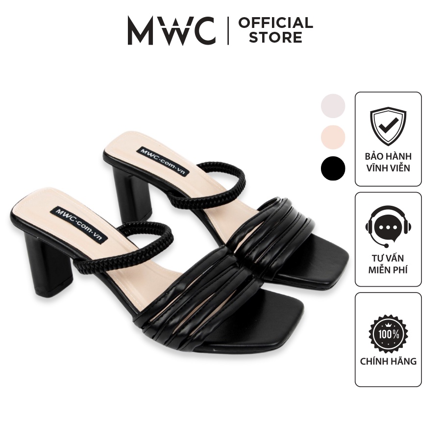 Giày MWC 4170 - Giày Sandal Cao Gót 7p Quai Ngang Viền Chỉ Thanh Lịch Nữ Tính