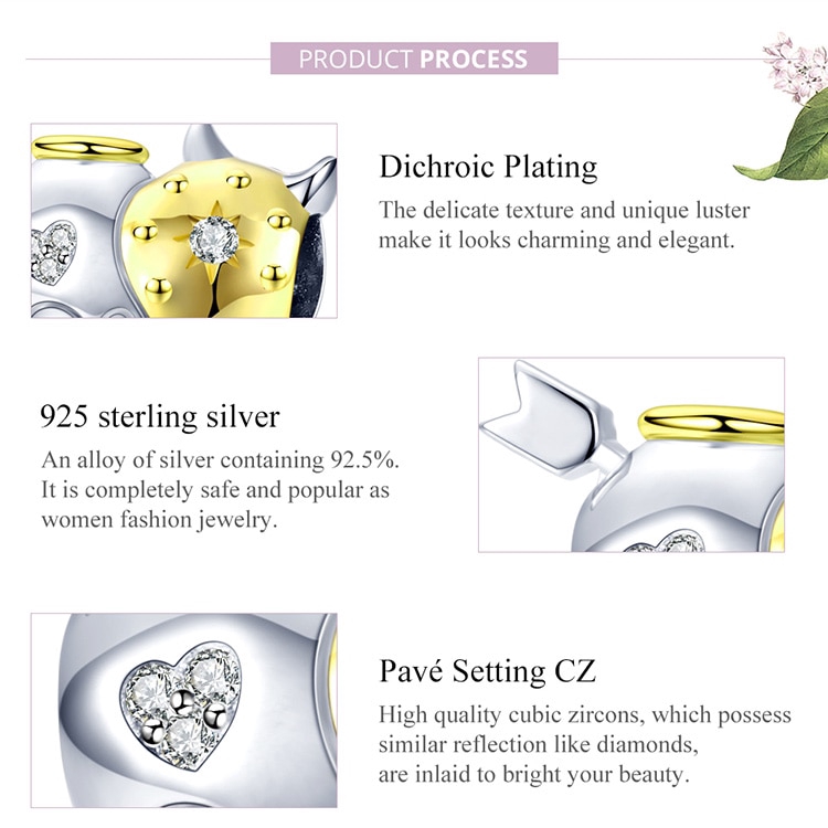 Charm Bamoer bsc107 bạc 925 hình trái tim thiên thần và ác quỷ trang trí vòng tay cho nữ