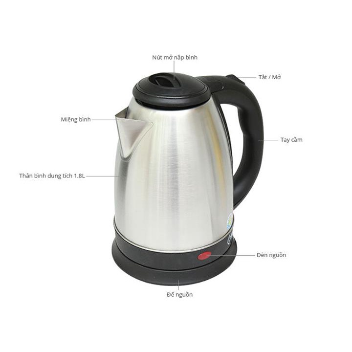 Ấm siêu tốc inox loại 1,8L nhanh sôi tự ngắt an toàn - Onemart
