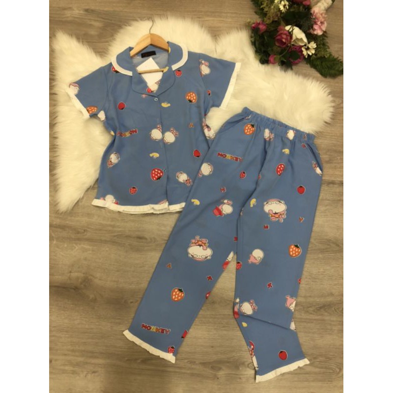 Bộ dài tay ngắn pijama vải lụa thời trang