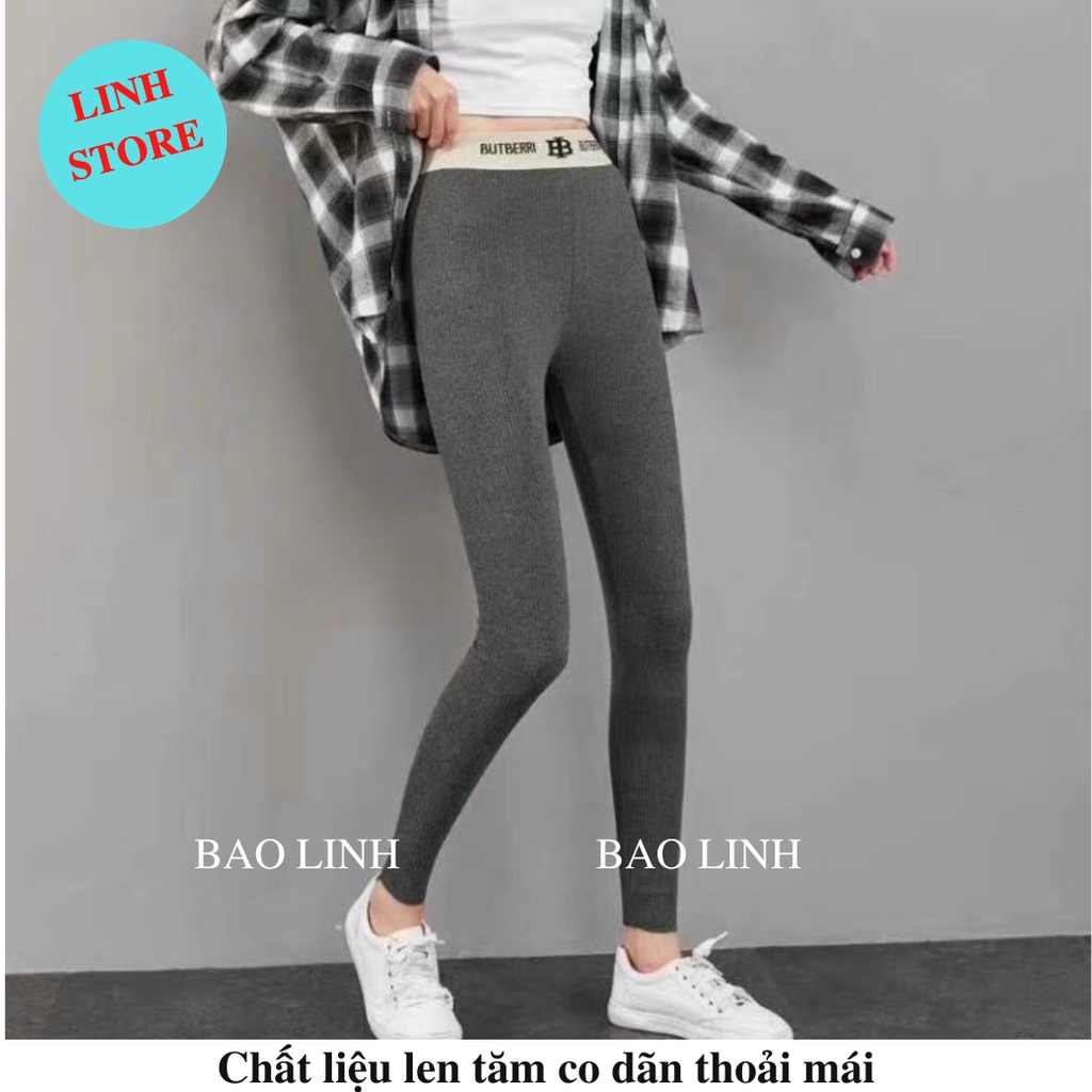 Quần Legging Nữ Len Tăm Lưng Cao Linh Store, Quần Nỉ Nữ Dáng Dài Ôm Body Cạp Chữ