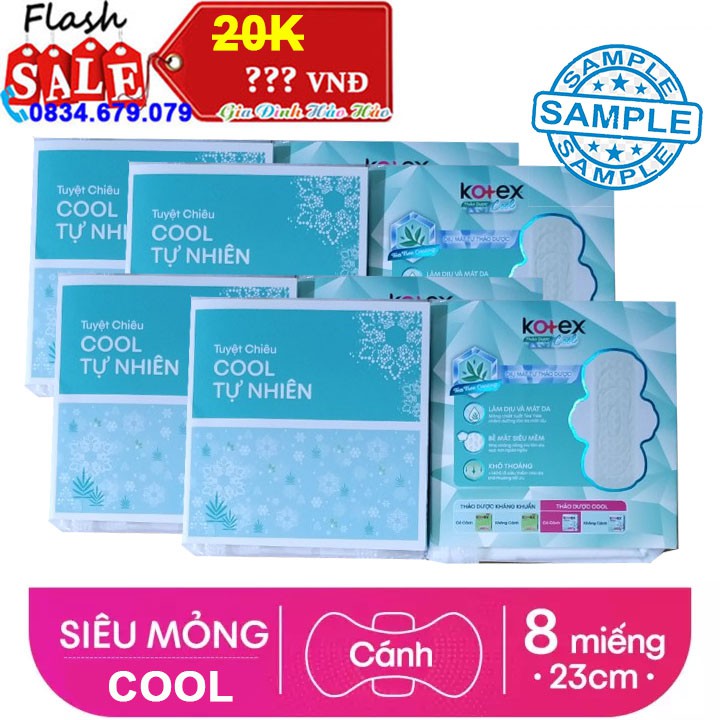 Băng Vệ Sinh Kotex Cool tự nhiên có cánh - Hộp 8 miếng - Hàng tặng mẫu