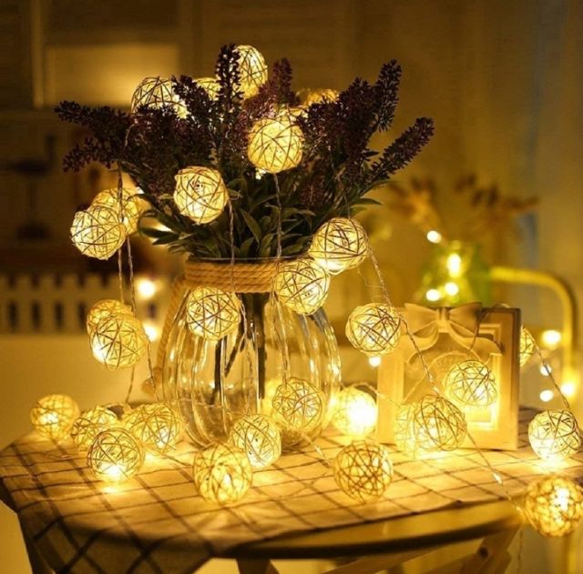 Dây đèn Led trang trí 20 bóng hình quả cầu mây tuyệt đẹp