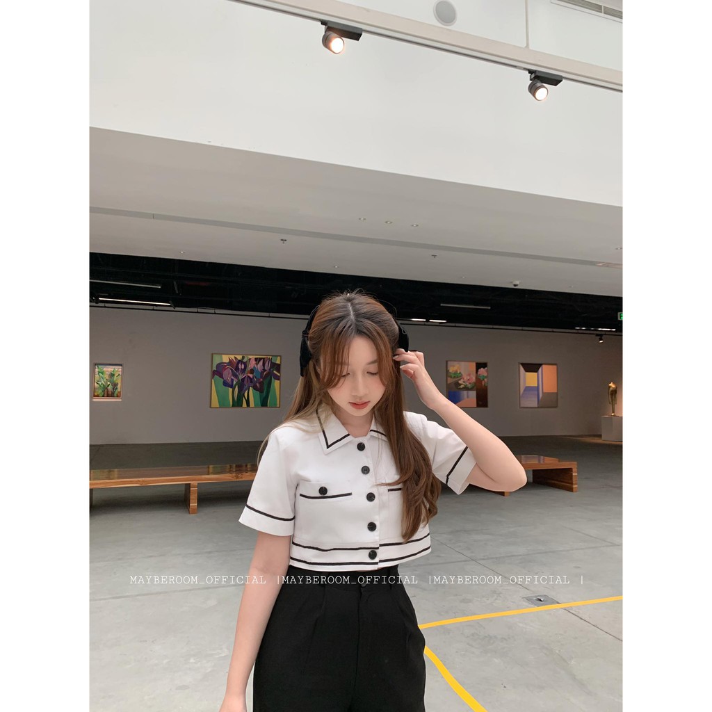 Set áo croptop mix quần suông đen - Mono set Mayberoom | WebRaoVat - webraovat.net.vn