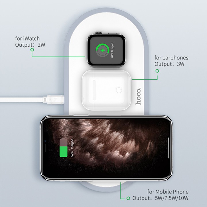 Đế sạc không dây iphone sạc nhanh Qi 3 in 1 Hoco cw21,cw33 Cdành cho iphone apple watch airpods