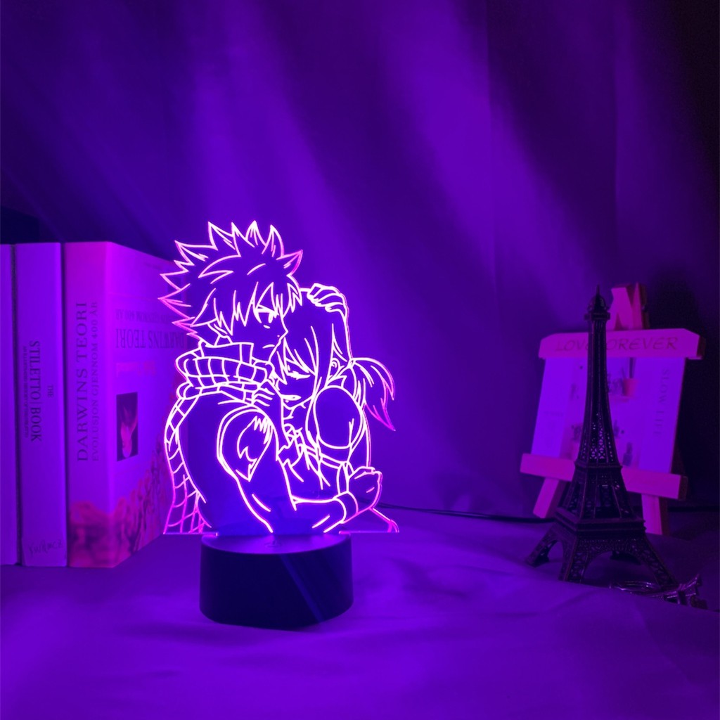 Anime Fairy Tail Natsu Dragneel và Erza Scarlet Ôm Đèn ngủ Đèn Led Cảm ứng Cảm ứng Đèn ngủ cho Phòng Trẻ em Trang trí Phòng Đèn Bàn 3D