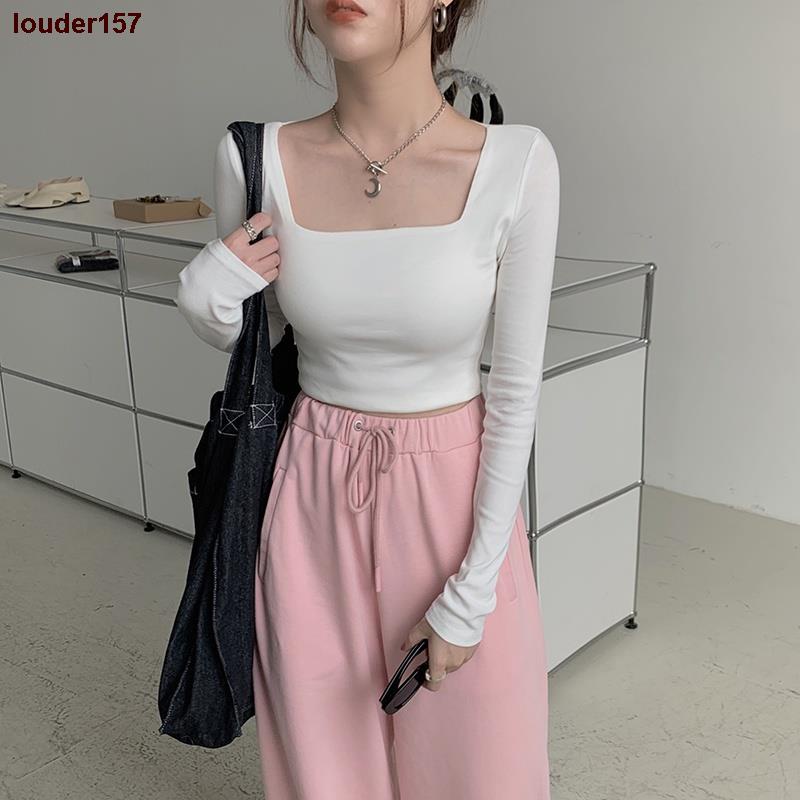 ☋louder157Áo croptop nữ ôm body cổ vuông tay dài Madela, Croptop Nữ trơn màu dài tay cổ vuông, Áo crt nữ siêu ôm dáng-AC
