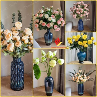 Bình cắm hoa gốm sứ cao 30 -35 cm - Lọ hoa decor trang trí nhà đẹp men xanh hỏa biến vân đá